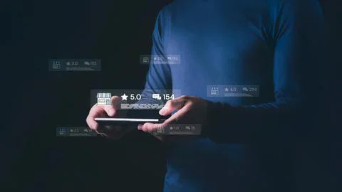 Person using tablet with digital icons in dark setting Stock Photos