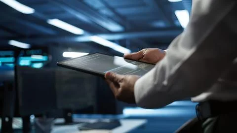Person using tablet in modern office setting Stock Photos