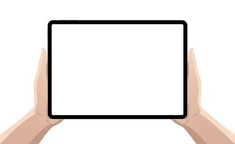 Person using tablet pc in hands, cartoon style mockup template with blank screen イラスト素材