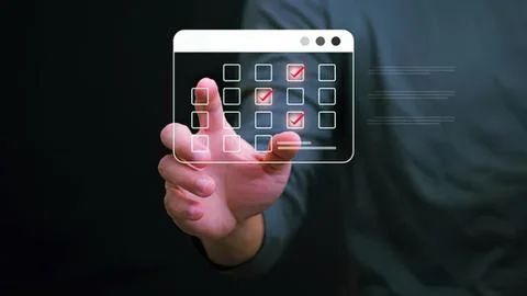 Person using transparent digital checkmark list on smartphone Stock Photos