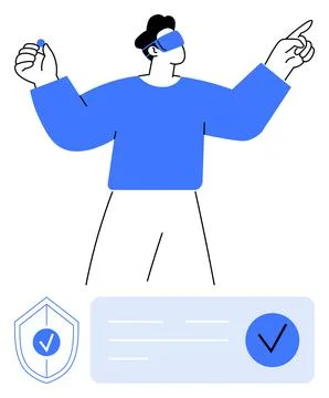 Person Using Virtual Reality to Analyze Information with Security Elements .. イラスト素材