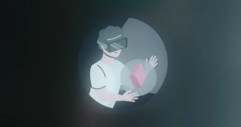 Person using a Virtual Reality headset engaging with a virtual object Stock Footage 314732095
