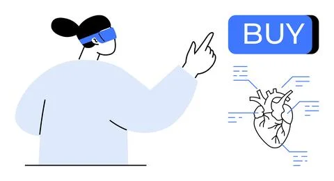 Person Using Virtual Reality to Interact with Heart Diagram and Purchase Butt 스톡 일러스트