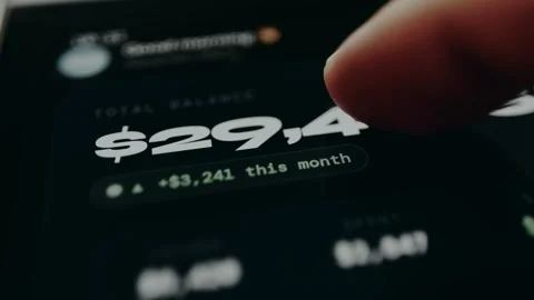 Person view the financial summary from an application, Total account balance and Vidéo 331587631