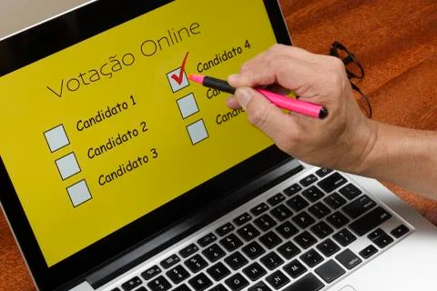 Person voting on the computer Stock-Fotos