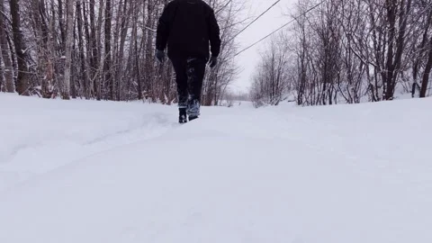 Person Walking Alone on Snow Covered Winter Road Stock Footage 326376869