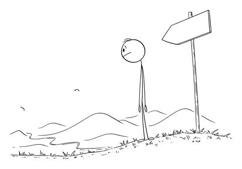 Person Walking on the Path, Looking at the Road or Way, Vector Cartoon Stick Stock Illustration