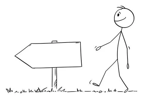 Person Walking on the Path or Way, Empty Arrow Pointing Froward, Vector Cartoon 스톡 일러스트