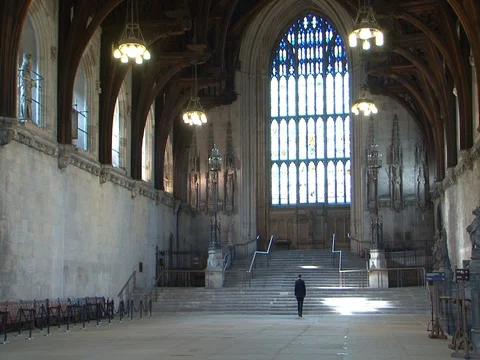 Person walking through Westminster Hall - Houses of Parliament, London Stock Footage 128389481