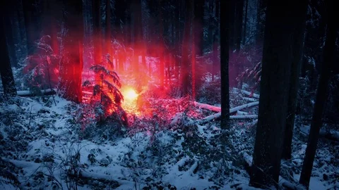 Person Walks Through Snowy Wilderness With Flare Stock Footage