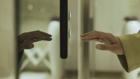 Person wanted to push button to open door in public transport or elevator. Stock Footage 224488221