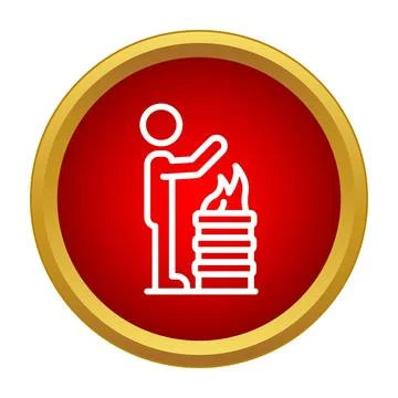 Person warming hands at fire in barrel outline Stock Illustration