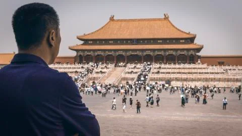 Person is watching over the Forbidden City in Beijing, China Stock Photos