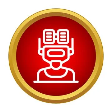 Person wearing virtual reality headset icon button Stock Illustration
