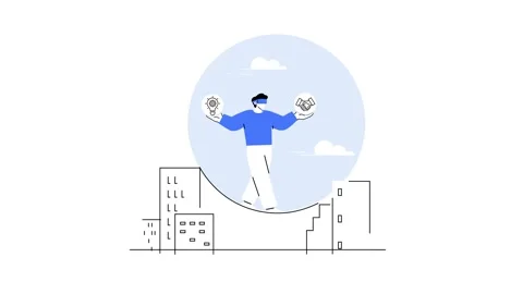 Person wearing VR headset, balancing technology and human connection in a modern Stock Footage 304965809