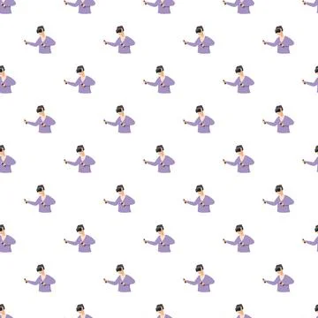 Person wearing vr headset interacting seamless pattern 스톡 일러스트