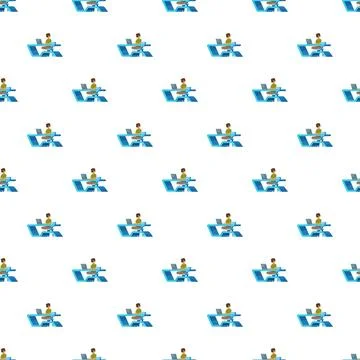 Person wearing vr headset using laptop seamless pattern Stock Illustration