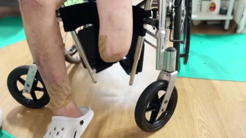 A person whose leg has been amputated due to diabetes Stock Footage 311575866