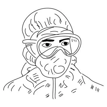 Person in winter jacket with goggles and hood in cold weather Stock Illustration