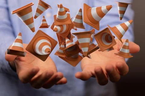 Person working with 3D render of barriers - under construction Foto stock