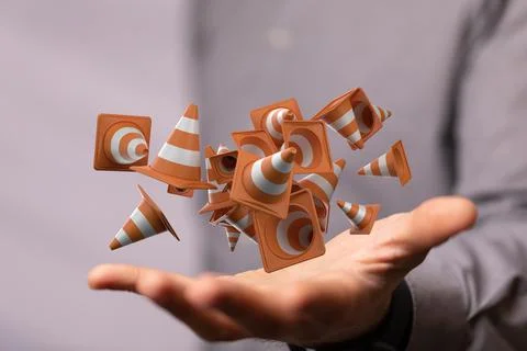 Person working with 3D render of barriers - under construction Foto stock