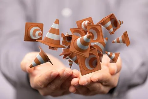 Person working with 3D render of barriers - under construction Foto stock