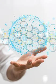 Person working with 3D render of cloud computing Stock Photos