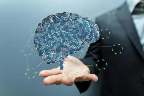 Person working with a 3D render of human brain - artificial intelligenceconce Foto stock