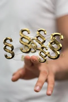 Person working with a 3D rendering of digital paragraph law symbol Stockfoto's