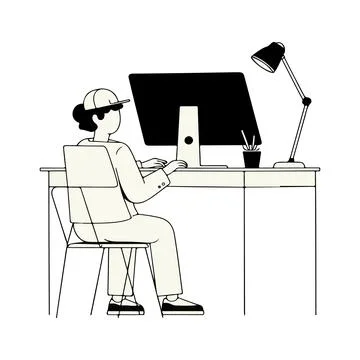 Person Working at Computer Desk Stock Illustration