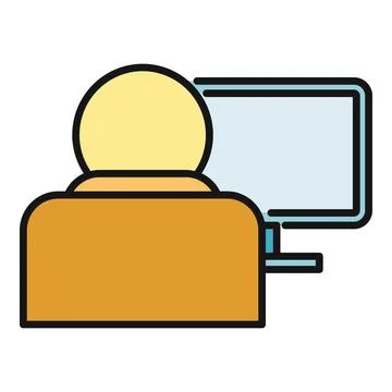 Person working at computer in flat icon style 스톡 일러스트