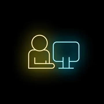 Person working at computer with glowing neon icon Stock Illustration