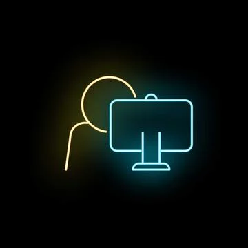 Person working at computer in neon style イラスト素材