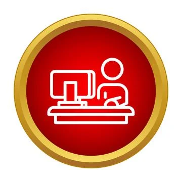 Person working at computer in office icon Stock Illustration