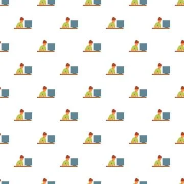 Person working on computer seamless background pattern Illustrazione stock
