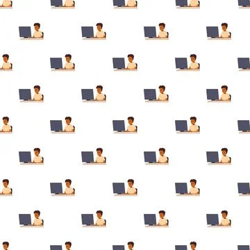 Person working at computer seamless pattern illustrating remote job Stockillustratie