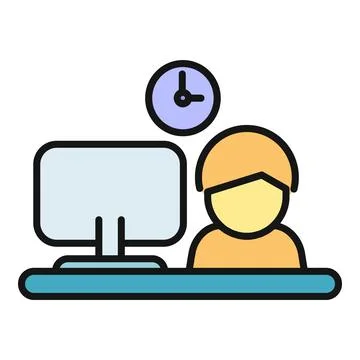 Person working at computer with time clock Stock Illustration