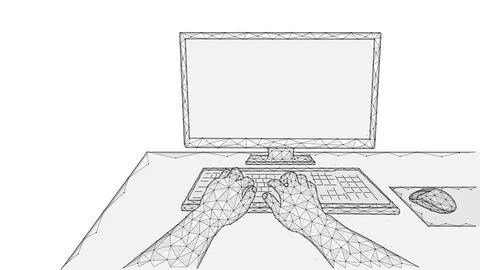 Person working at a computer. Using a computer. Polygonal vector illustration Stock Illustration