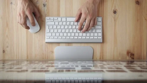 Person Working on the Computer. View From Top on the Keyboard and Hands. Person Stock Footage 74851556
