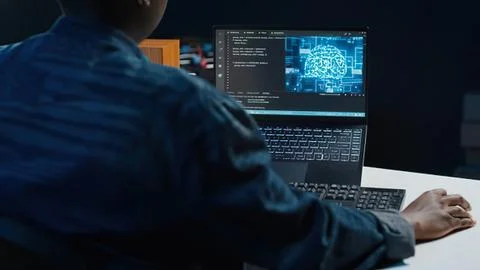Person working on cybersecurity and network analysis Stock Photos