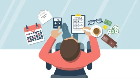 Person working at a desk doing a count with a calculator 4k animation Stock Footage 251772379