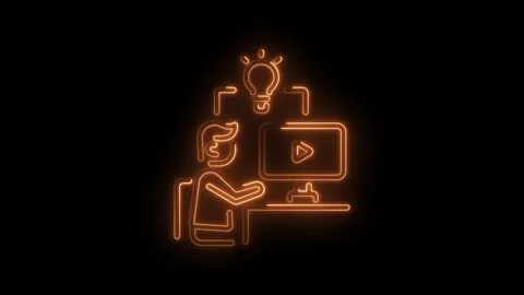 Person working at desk idea lightbulb neon icon creative process animation Stock Footage 345988767