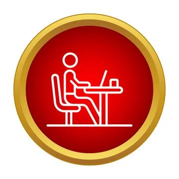 Person working at desk using laptop icon 스톡 일러스트
