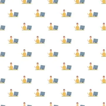 Person working on desktop computer seamless pattern 스톡 일러스트