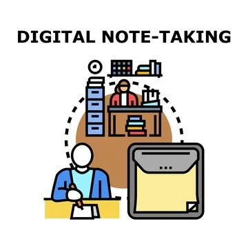Person working with digital note taking system and paperwork Stock Illustration