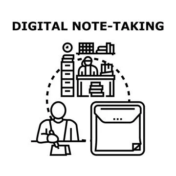 Person working with digital note taking system and paperwork Stock Illustration