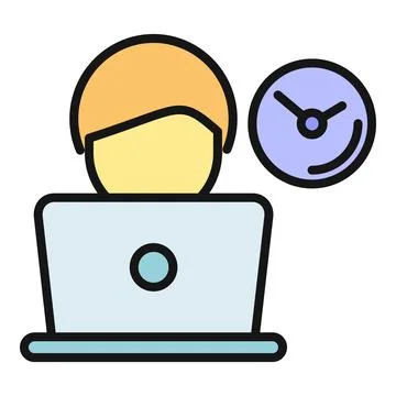 Person working on laptop with clock icon イラスト素材