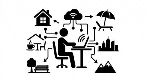 Person working on laptop with cloud network connection icons Stock Illustration