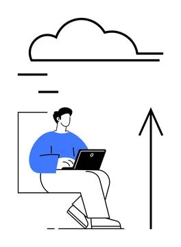 Person Working on Laptop with Cloud Storage and Arrow Indicating Upload Pro.. Stock Illustration