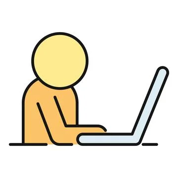 Person working on laptop computer cartoon illustration 스톡 일러스트